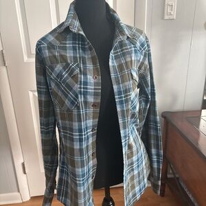 Wrangler Blue and Green Plaid Men's Shirt